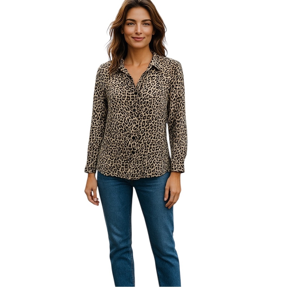 Ever New Top Womens Siize 18 Animal Print Button Up Long Sleeve Blouse Tunic